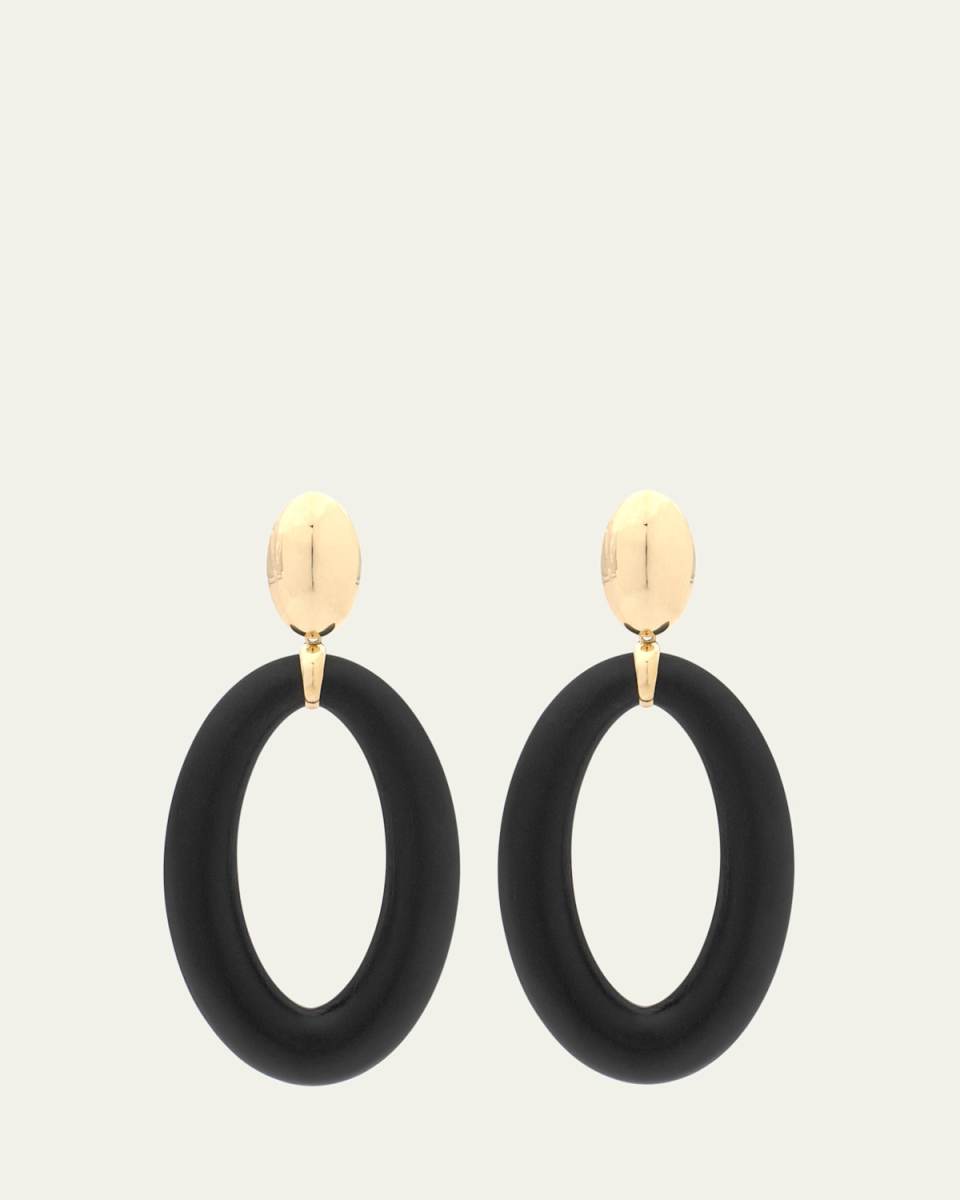 18K Gold Oval Ebony Drop Earrings